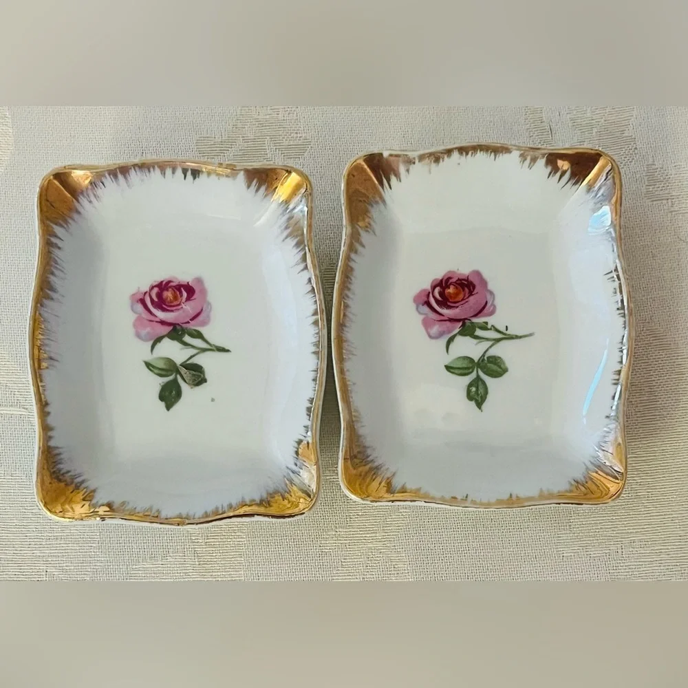 Elegant Vintage Floral Porcelain Hand Painted Japan Trinket Dishes